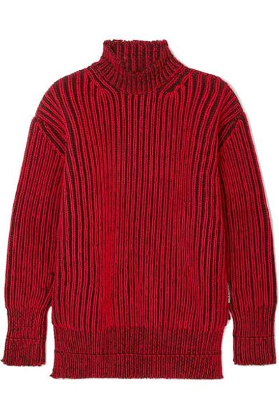 Shop Balenciaga Oversized Ribbed Wool Turtleneck Sweater In Red