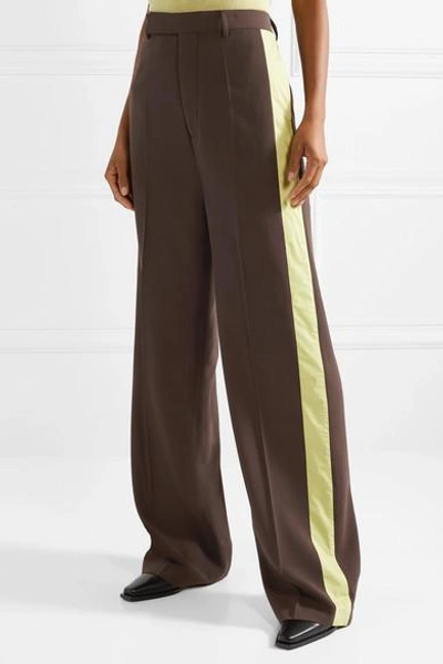 Shop Rick Owens Satin-trimmed Wool Wide-leg Pants In Dark Brown
