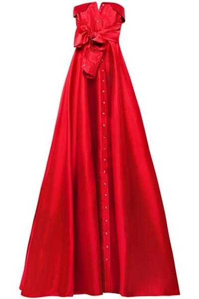 Shop Alexis Mabille Bow-detailed Satin-twill Gown In Red