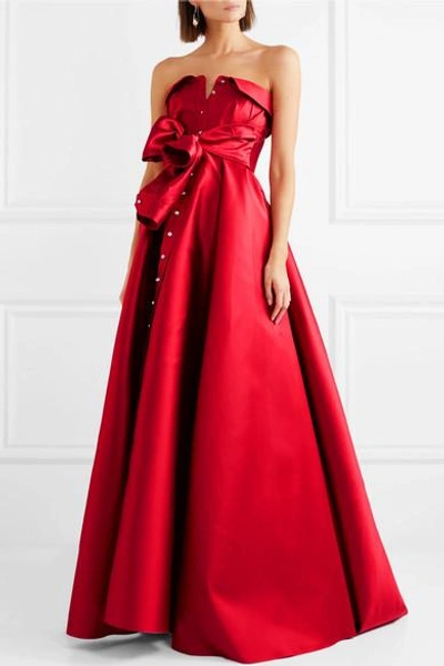 Shop Alexis Mabille Bow-detailed Satin-twill Gown In Red