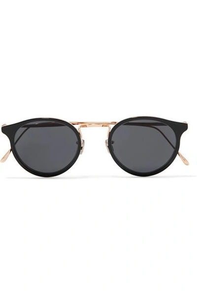 Shop Eyevan 7285 Round-frame Acetate And Gold-tone Sunglasses In Black