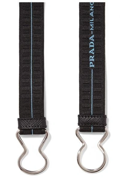 Shop Prada Embroidered Stretch-canvas Waist Belt In Black