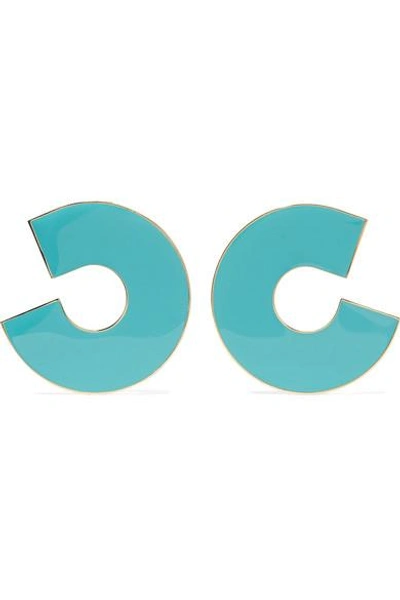 Shop Arme De L'amour Gold-plated And Enamel Earrings In Turquoise
