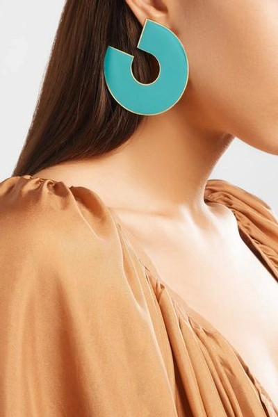 Shop Arme De L'amour Gold-plated And Enamel Earrings In Turquoise