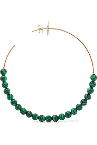 Shop Diane Kordas 18-karat Rose Gold, Diamond And Malachite Hoop Earrings