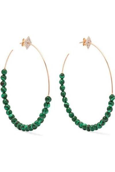 Shop Diane Kordas 18-karat Rose Gold, Diamond And Malachite Hoop Earrings