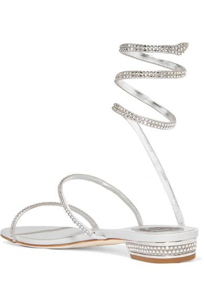 Shop René Caovilla Cleo Crystal-embellished Metallic Leather Sandals In Silver