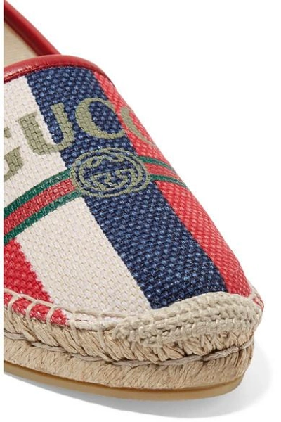 Shop Gucci Leather-trimmed Striped Logo-print Canvas Espadrilles In Navy