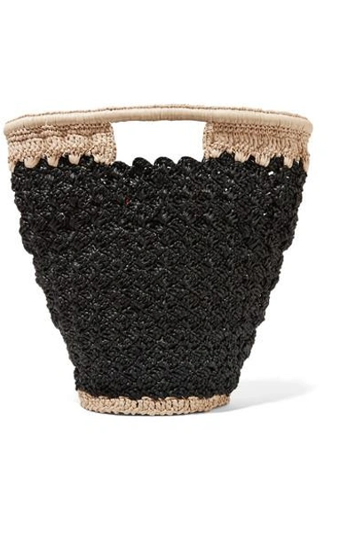 Shop Carrie Forbes Lily Woven Faux Raffia Bucket Bag In Black