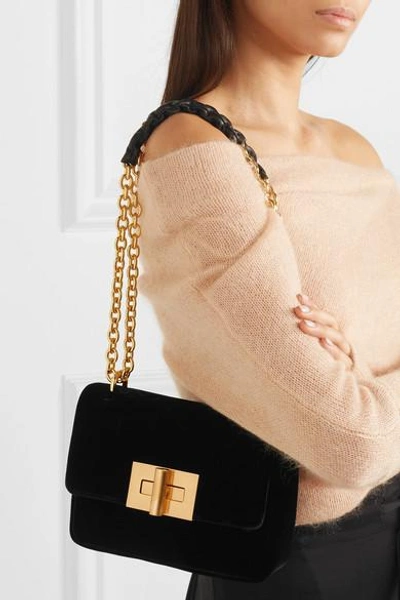 Shop Tom Ford Natalia Velvet Shoulder Bag In Black