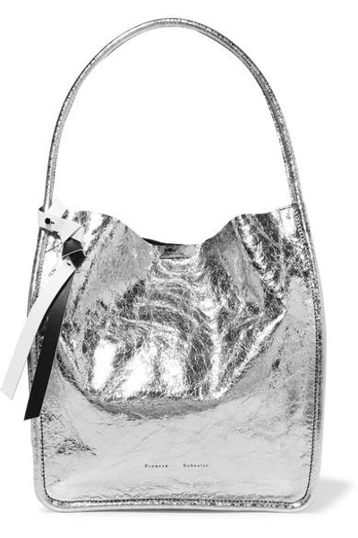 Shop Proenza Schouler Metallic Crinkled-leather Tote In Silver