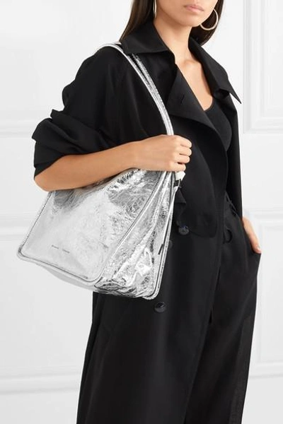 Shop Proenza Schouler Metallic Crinkled-leather Tote In Silver
