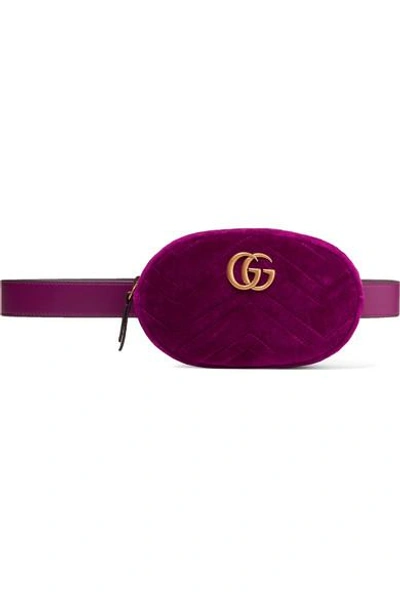 Shop Gucci Gg Marmont Quilted Velvet Belt Bag In Plum