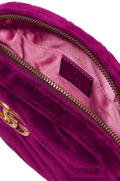 Shop Gucci Gg Marmont Quilted Velvet Belt Bag In Plum