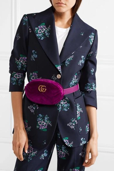 Shop Gucci Gg Marmont Quilted Velvet Belt Bag In Plum