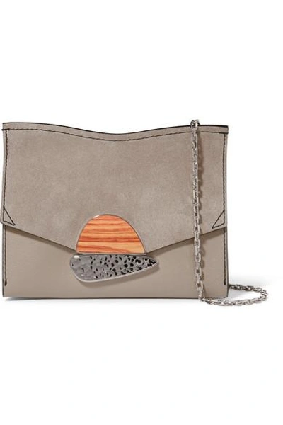 Shop Proenza Schouler Curl Small Embellished Textured-leather And Suede Shoulder Bag In Gray