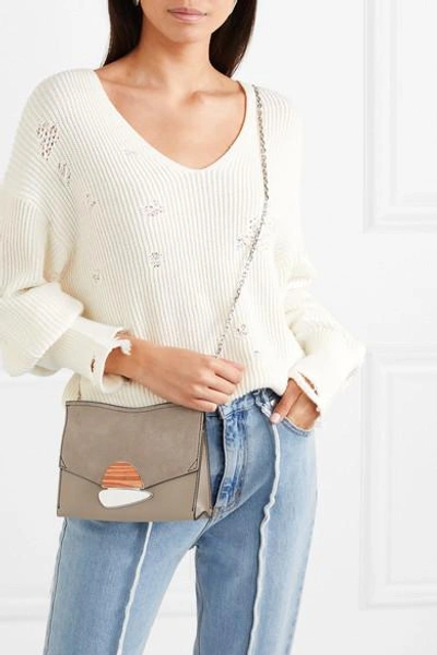 Shop Proenza Schouler Curl Small Embellished Textured-leather And Suede Shoulder Bag In Gray