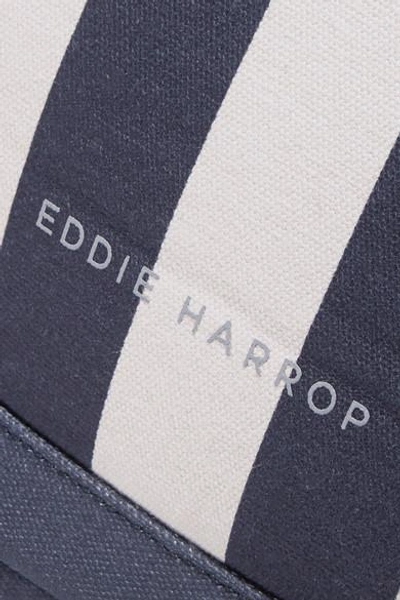 Shop Eddie Harrop Beacher Leather-trimmed Striped Canvas Tote In Blue