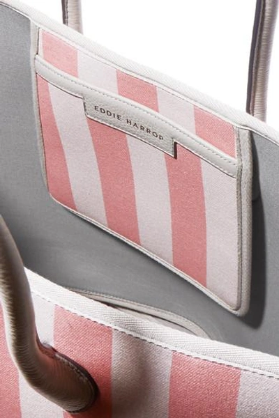 Shop Eddie Harrop Beacher Leather-trimmed Striped Canvas Tote In Pink