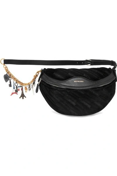 Shop Balenciaga Souvenir Embellished Leather-trimmed Velvet Belt Bag
