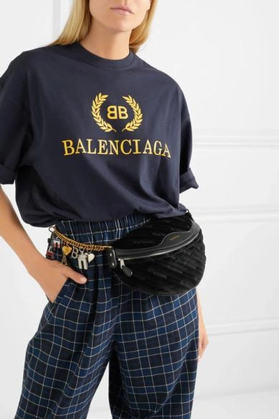 Shop Balenciaga Souvenir Embellished Leather-trimmed Velvet Belt Bag