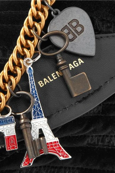 Shop Balenciaga Souvenir Embellished Leather-trimmed Velvet Belt Bag