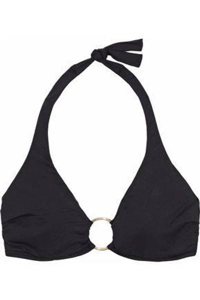 Shop Melissa Odabash Ring-embellished Ruched Halterneck Bikini Top In Black
