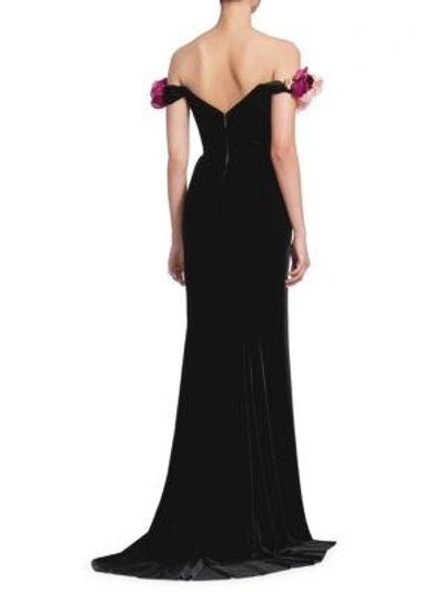 Shop Marchesa Velvet Flower Corsage Gown In Black