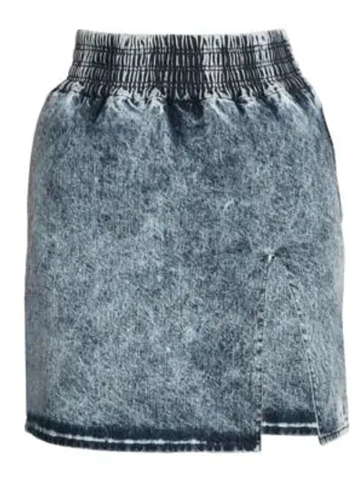Shop Miu Miu Acid Wash Denim Mini Skirt In Blue