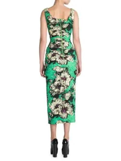 Shop Miu Miu Printed Ruched Midi Dress In Green Floral