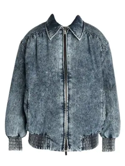 Shop Miu Miu Padded Oversized Washed Denim Jacket In Blue