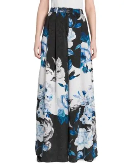 Shop Off-white Floral Silk Wide-leg Pants In Black Allover