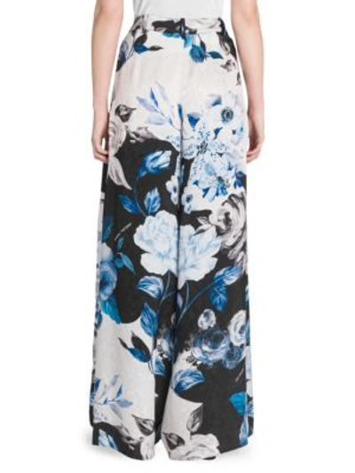 Shop Off-white Floral Silk Wide-leg Pants In Black Allover