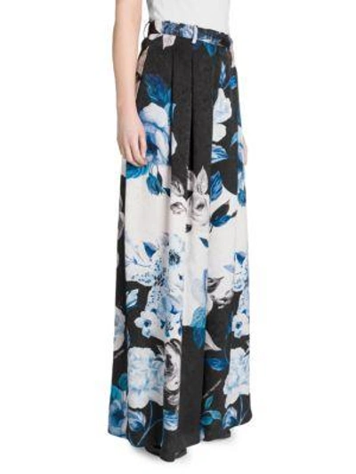 Shop Off-white Floral Silk Wide-leg Pants In Black Allover