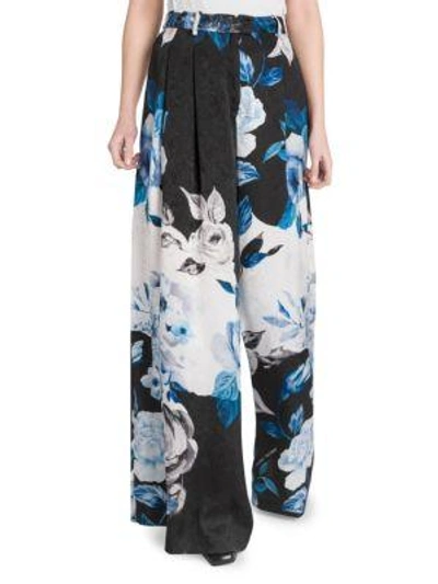 Shop Off-white Floral Silk Wide-leg Pants In Black Allover