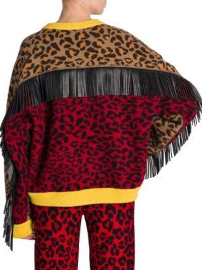 Shop Alanui Leopard Fringe Sweater In Cinnamon