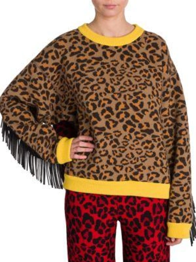 Shop Alanui Leopard Fringe Sweater In Cinnamon