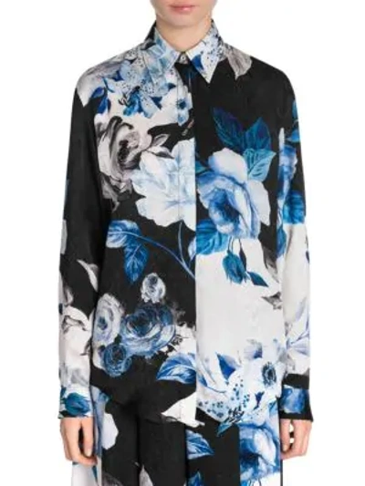 Shop Off-white Floral Silk Button-down Shirt In All Black