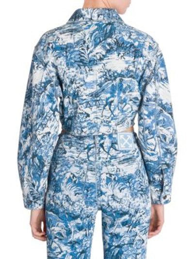 Shop Off-white Tapestry Crop Denim Jacket In Medium Blue