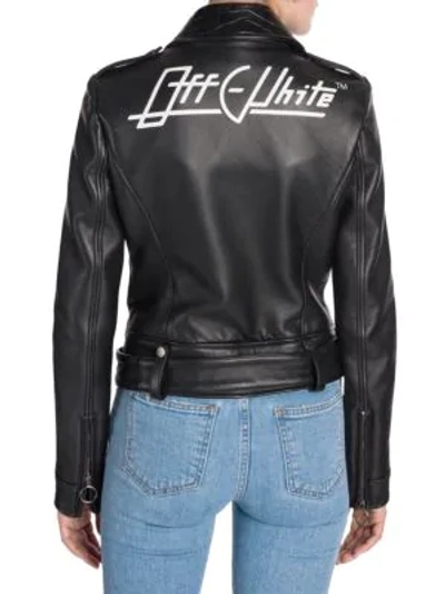 Shop Off-white Leather Biker Jacket In Black White