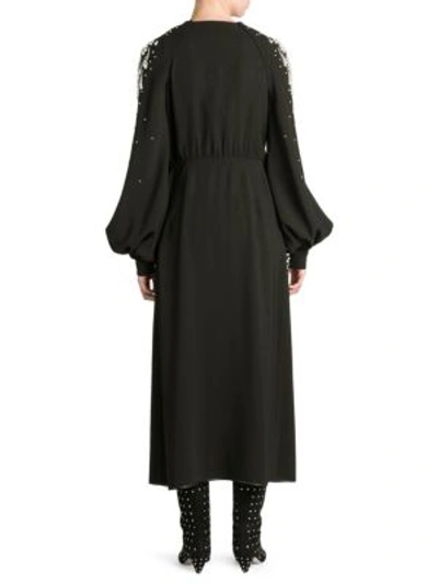 Shop Attico Satin Pearl-embellished Slit Wrap Dress In Black
