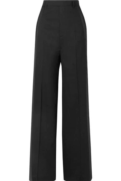 Shop Rick Owens Satin-trimmed Wool-blend Wide-leg Pants In Black