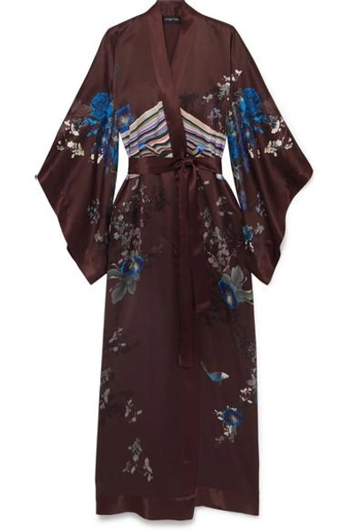 Shop Meng Printed Silk-satin Kimono In Burgundy