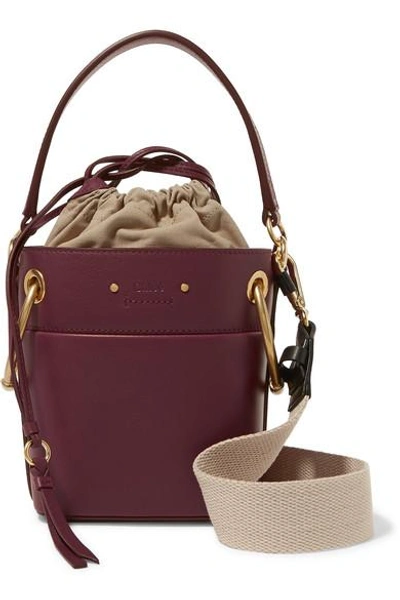 Shop Chloé Roy Mini Leather Bucket Bag In Burgundy