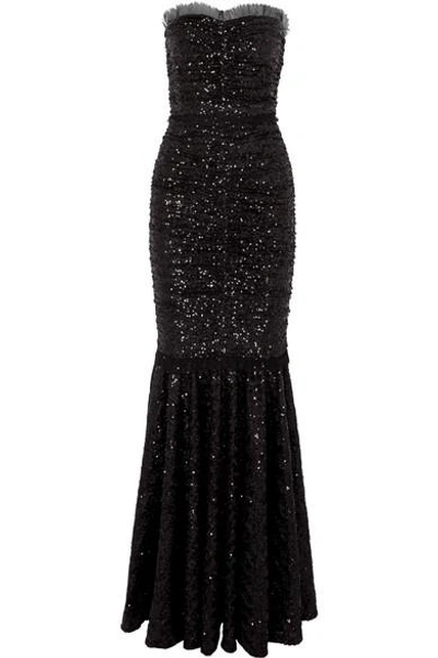 Shop Dolce & Gabbana Sequined Stretch-tulle Gown In Black