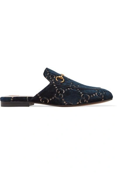 Shop Gucci Princetown Horsebit-detailed Leather-trimmed Embroidered Velvet Slippers