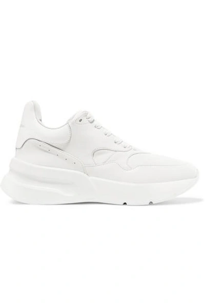 Shop Alexander Mcqueen Leather Exaggerated-sole Sneakers In White