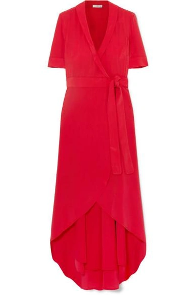 Shop Equipment Imogene Silk Wrap Midi Dress In Red