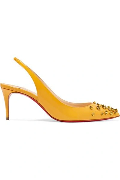 Shop Christian Louboutin Drama 70 Studded Patent-leather Slingback Pumps In Yellow