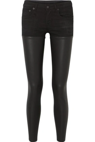 Shop R13 Chaps Leather-paneled Mid-rise Skinny Jeans